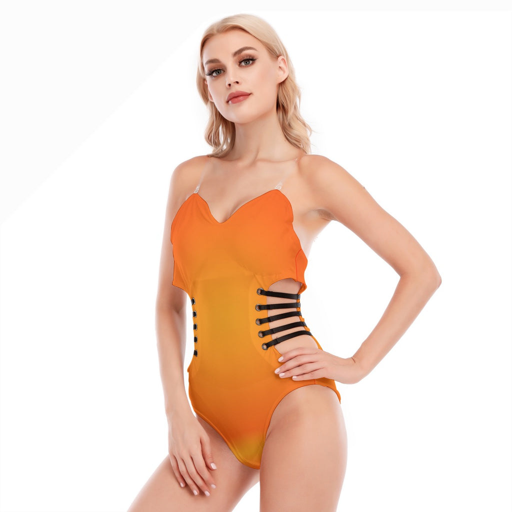 Sexy one-piece suit with a hollow design on the side and black straps