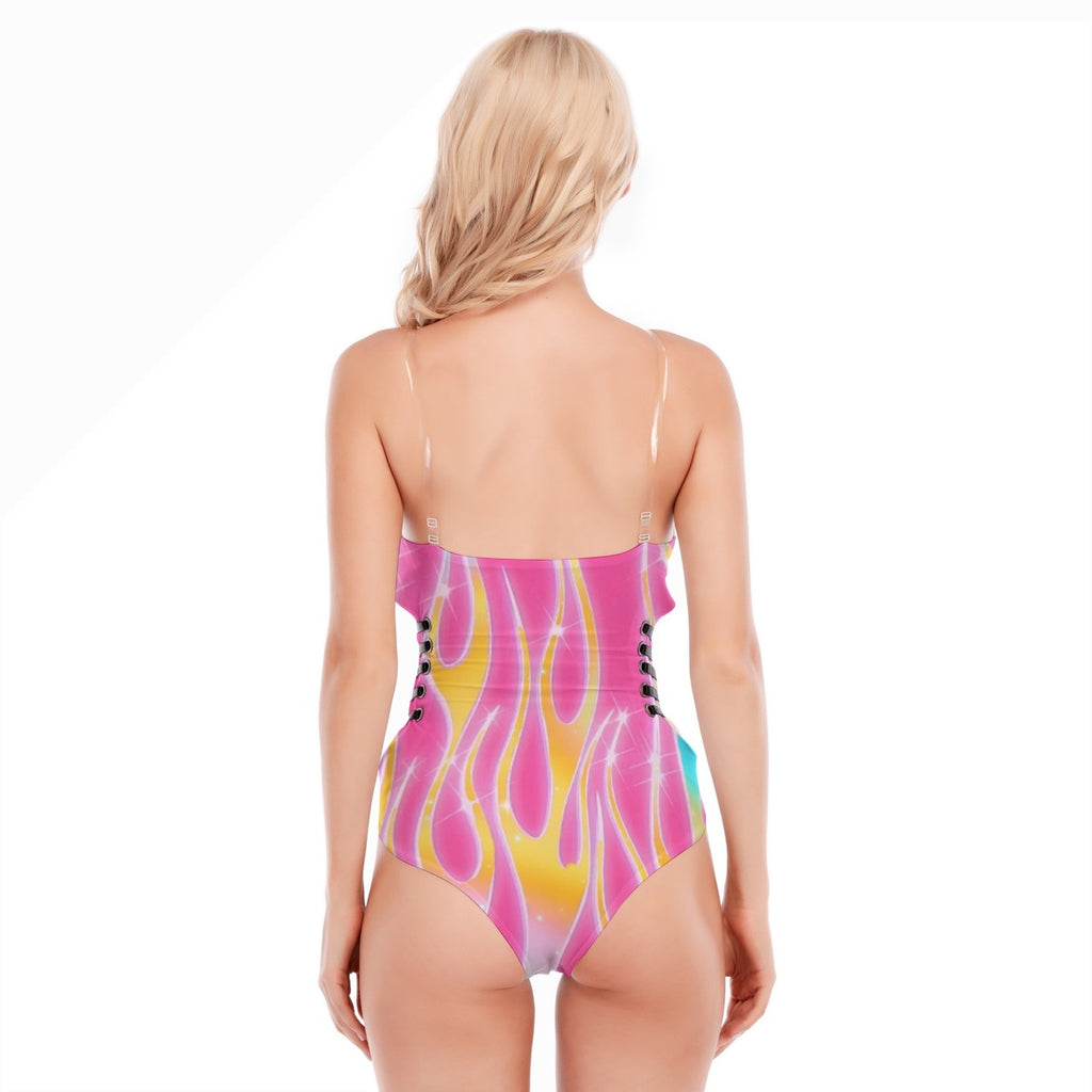 Sexy one-piece suit with a hollow design on the side and black straps