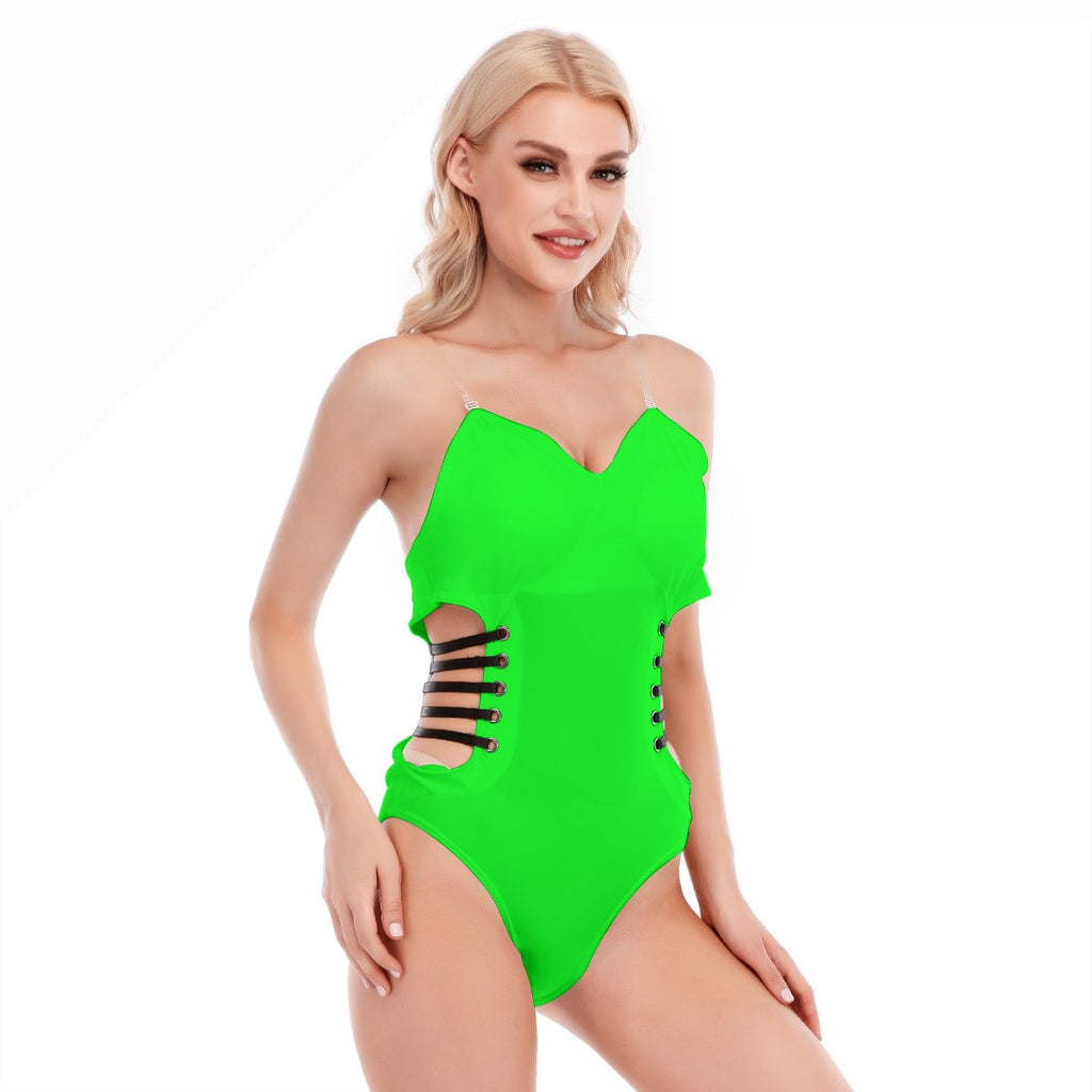 sexy one-piece suit with a hollow design on the side and black straps