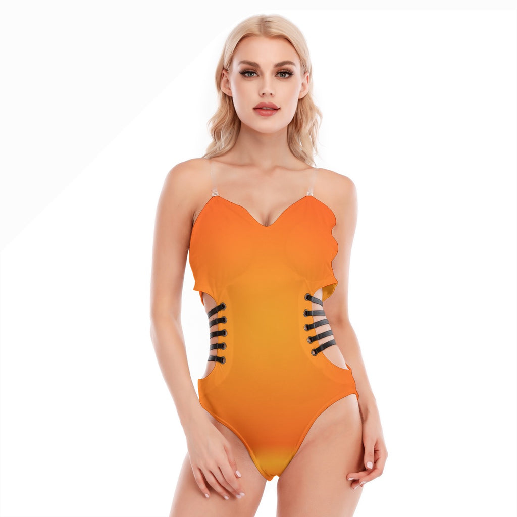 Sexy one-piece suit with a hollow design on the side and black straps